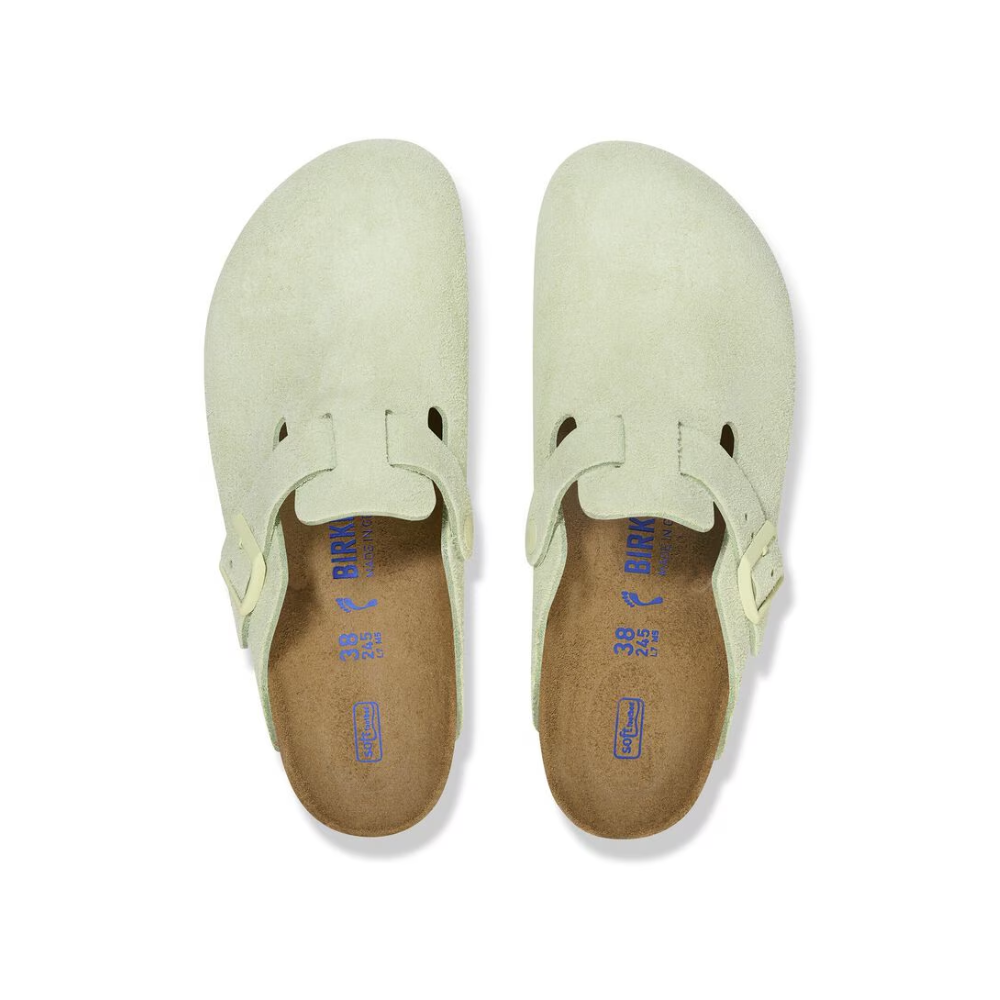 Birkenstock Boston Unisex Soft Footbed Suede Clog Sandals - Faded Lime