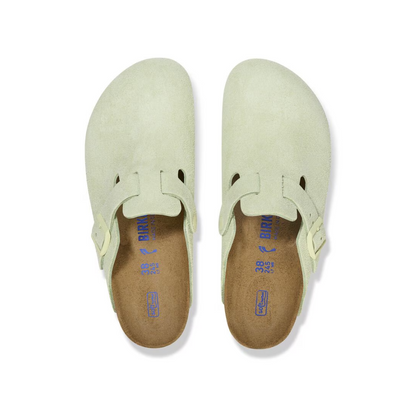 Birkenstock Boston Unisex Soft Footbed Suede Clog Sandals - Faded Lime