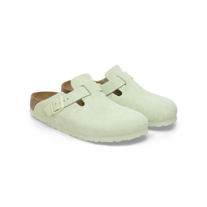 Birkenstock Boston Unisex Soft Footbed Suede Clog Sandals - Faded Lime