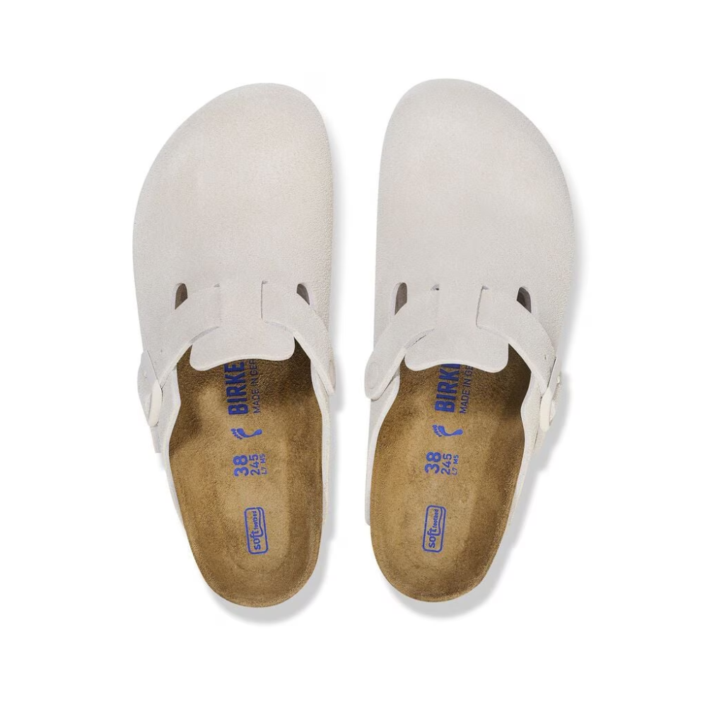 Birkenstock Boston Soft Footbed Suede Unisex Sandals - Antique White