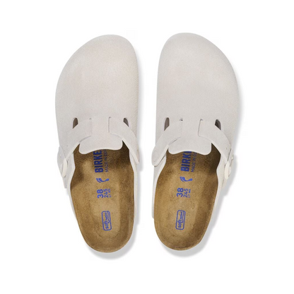 Birkenstock Boston Soft Footbed Suede Unisex Sandals - Antique White