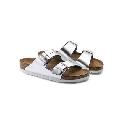 Birkenstock Unisex Arizona Soft Footbed - Metallic Silver