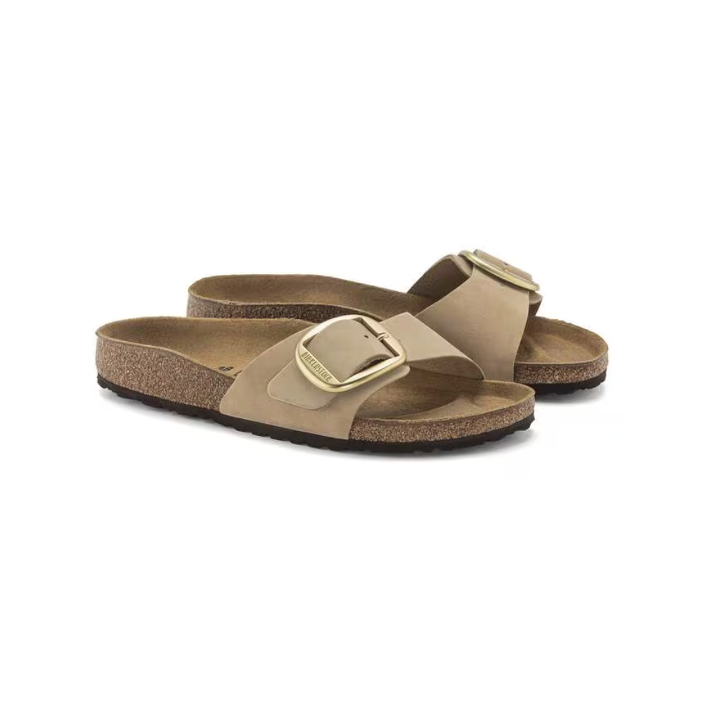 Birkenstock Madrid Big Buckle Nubuck Leather Sandals Sandcastle Narrow