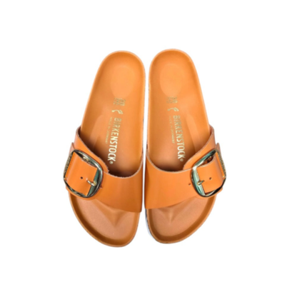 Birkenstock Madrid Big Buckle Patent Leather Sandals – High Shine Kurkuma