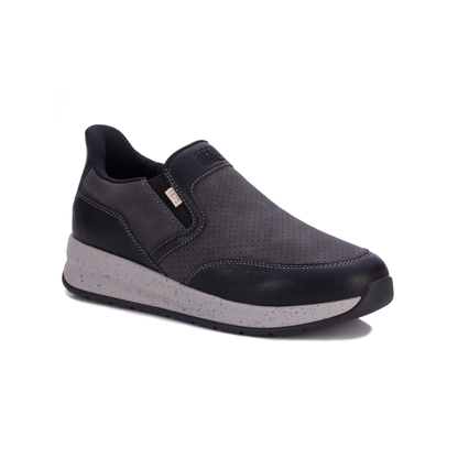 Drew Caleb Men Hands-Free Slip-On Sneaker Black Nubuck Orthopedic Shoe