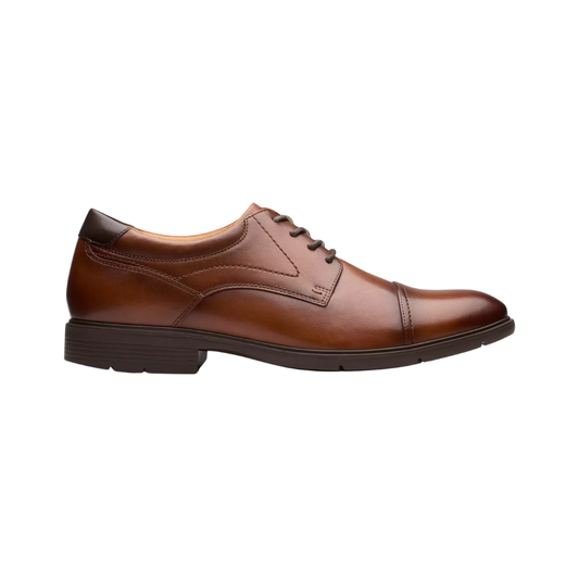 Clarks Men's Eldredge Cap Formal Leather Shoes - Dark Tan Leather