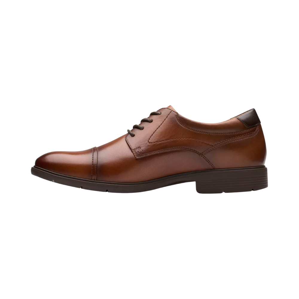 Clarks Men's Eldredge Cap Formal Leather Shoes - Dark Tan Leather