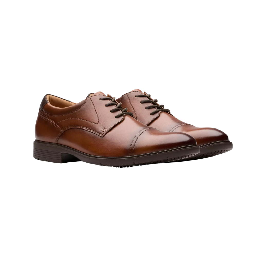 Clarks Men's Eldredge Cap Formal Leather Shoes - Dark Tan Leather