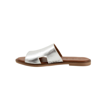 Bueno Hendrix Women's Leather Slide Sandals Dark Silver