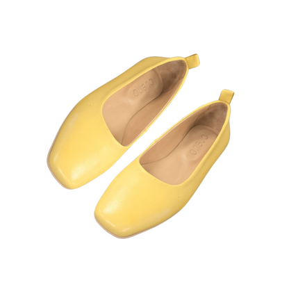 Bueno Elizabeth Women’s Leather Square Toe Flat Shoes Mustard
