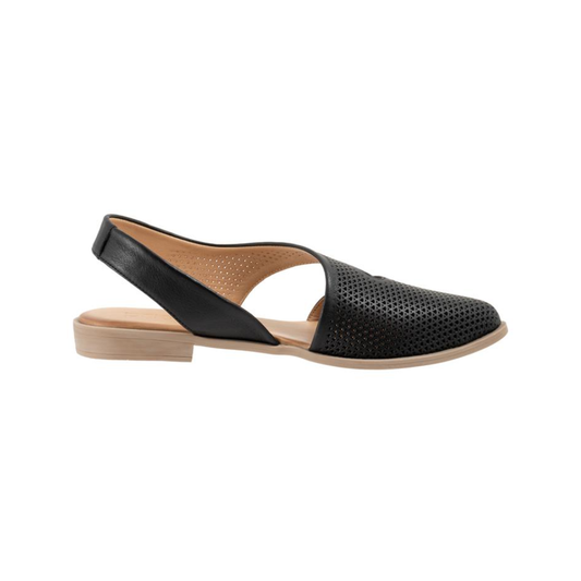 Bueno Bianca Perf Women’s Leather Asymmetrical Flat Shoes Black