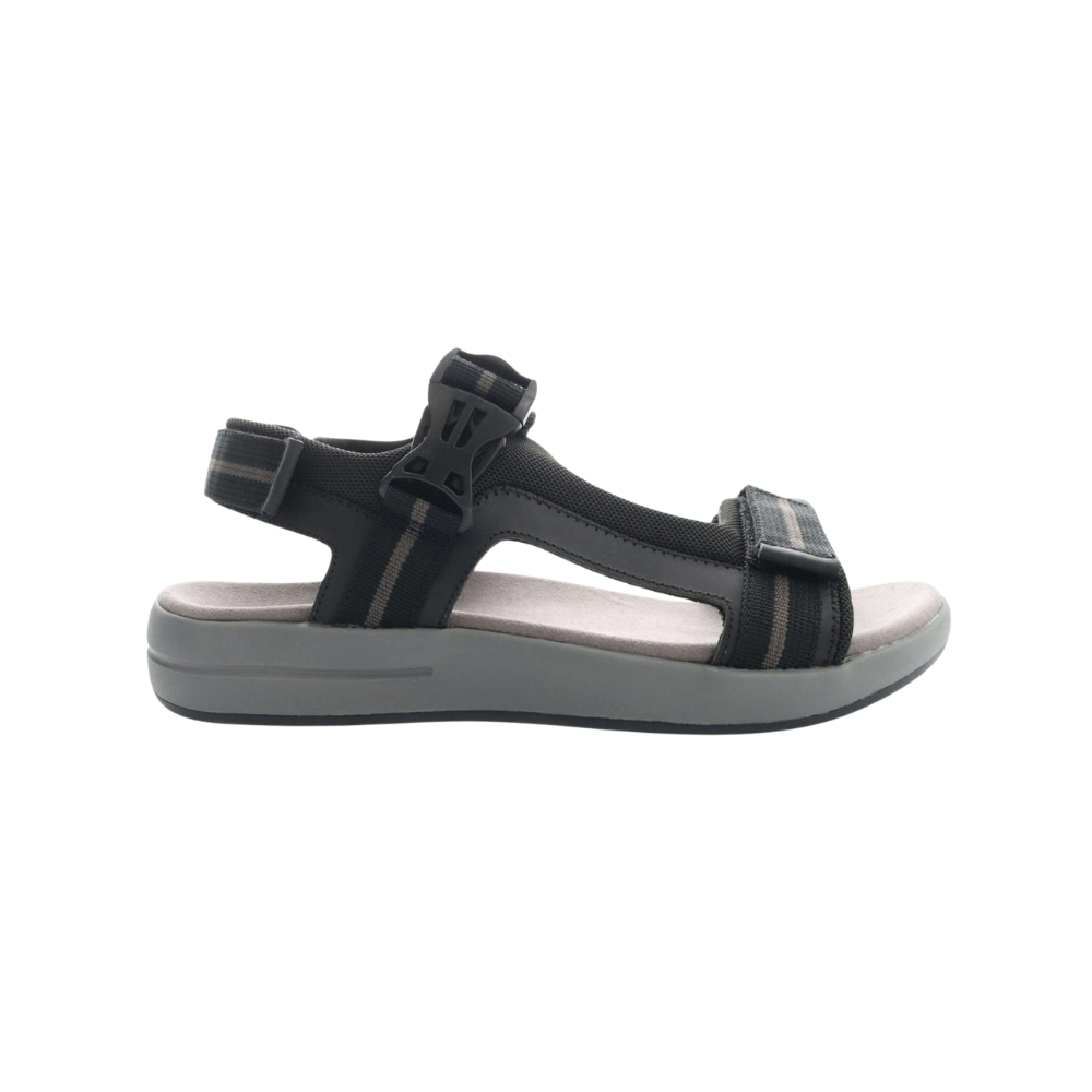 Propét Eli Men’s Adjustable Walking Sandals – Black/Grey