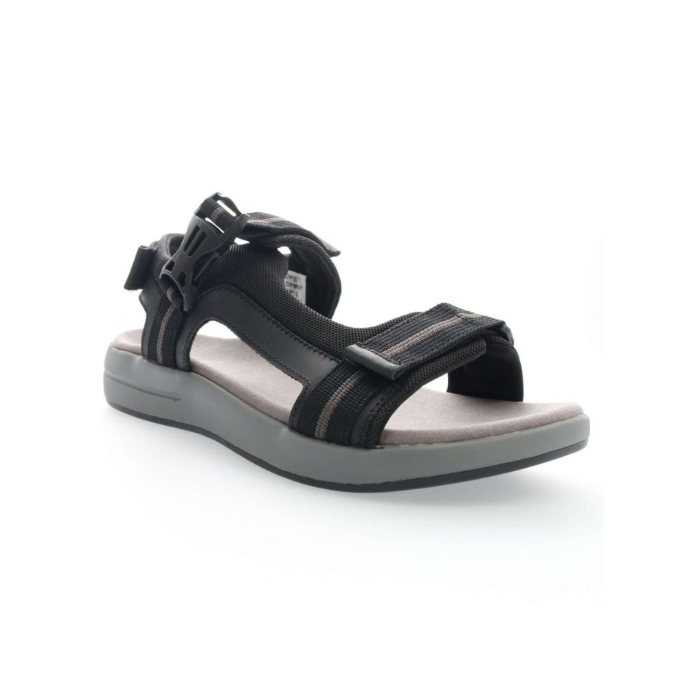 Propét Eli Men’s Adjustable Walking Sandals – Black/Grey
