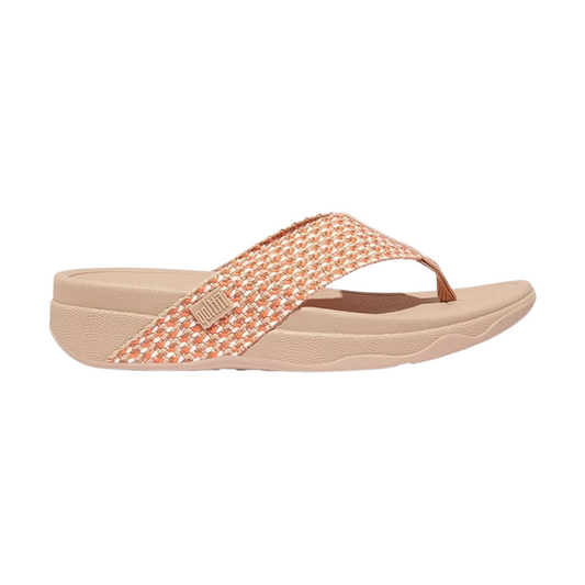 FitFlop Women’s Surfa Webbing Toe-Post Sandals – Multi-Tone Latte Beige Mix| Lightweight Cushioned Wedge Flip-Flops with Ergonomic Microwobbleboard Midsole