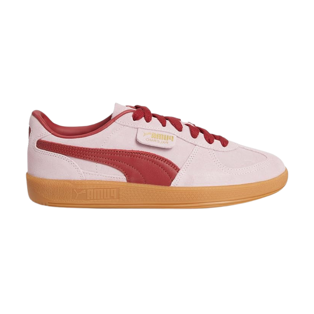 PUMA Women's Palermo Sneakers Rose Mauve/Dark Crimson - Retro Style, Suede Upper, Cushioned Comfort, Iconic Low-Profile Shoes
