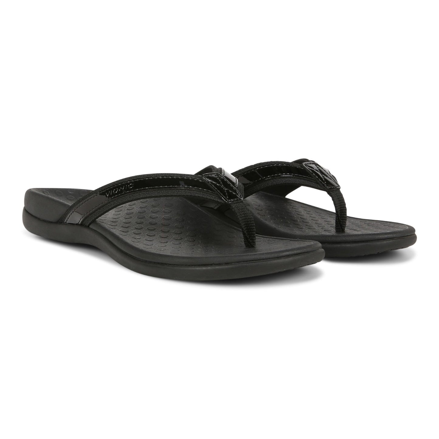 Vionic Women’s Tide II Toe Post Sandals – Black Flip Flops with Arch Support & Cushioned Footbed