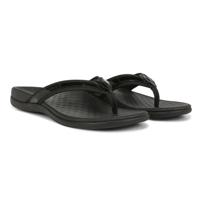 Vionic Women’s Tide II Toe Post Sandals – Black Flip Flops with Arch Support & Cushioned Footbed