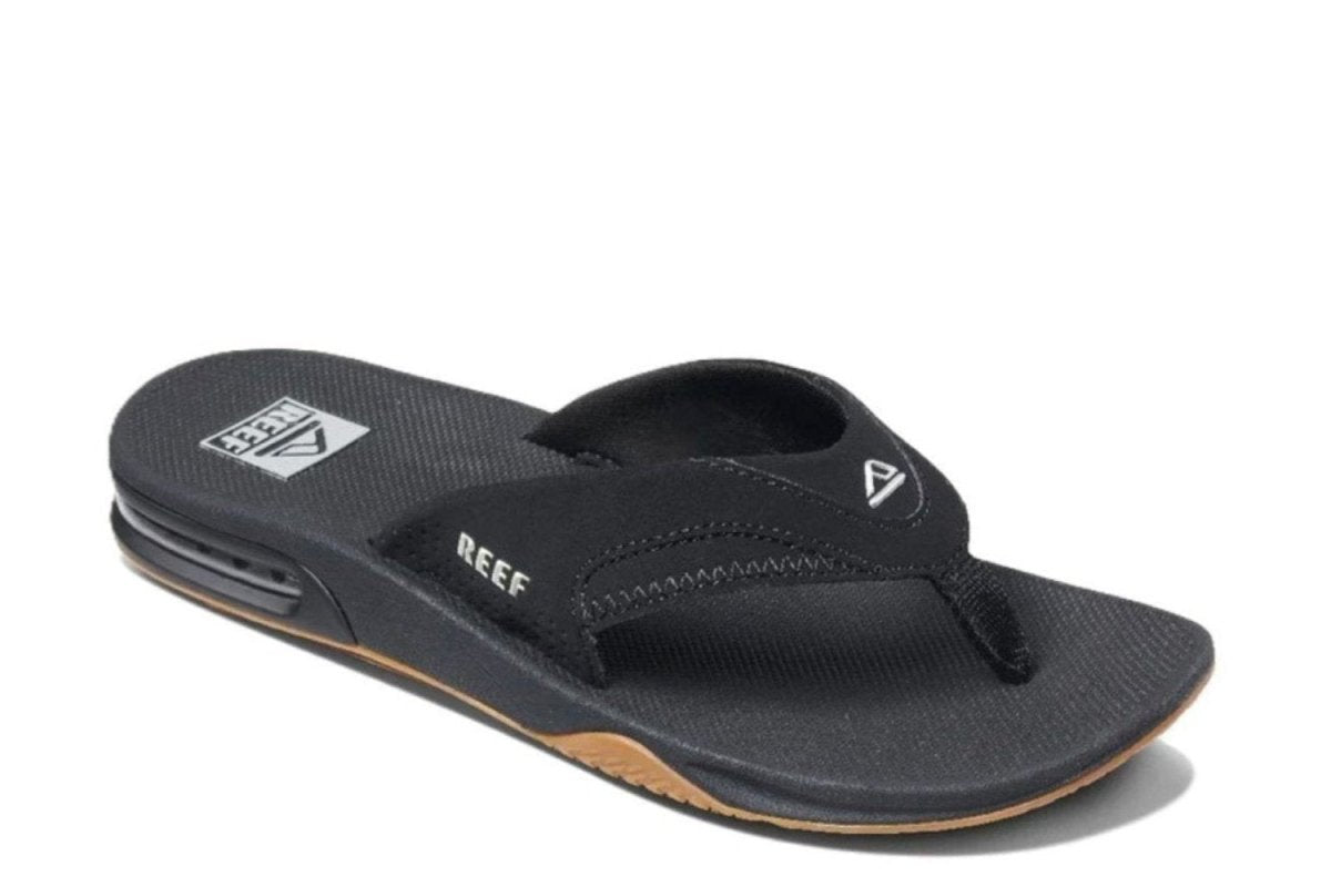Reef Men's Fanning Bottle Opener Flip Flop Thong Sandal -Black/Silver