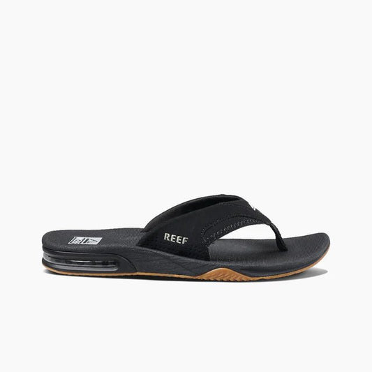 Reef Men's Fanning Bottle Opener Flip Flop Thong Sandal -Black/Silver