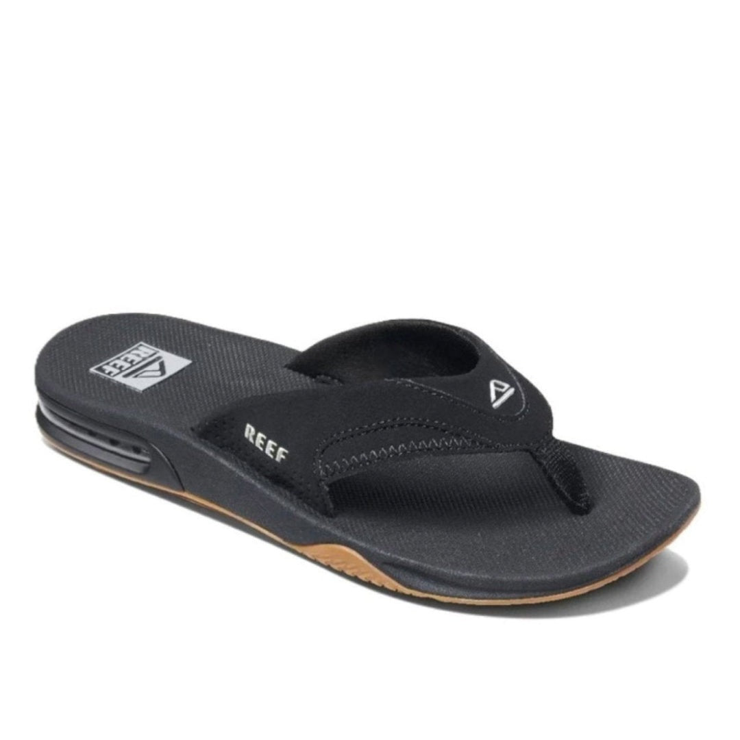 Reef Men's Fanning Bottle Opener Flip Flop Thong Sandal -Black/Silver