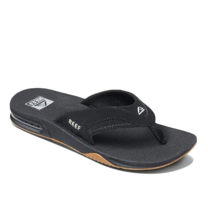 Reef Men's Fanning Bottle Opener Flip Flop Thong Sandal -Black/Silver