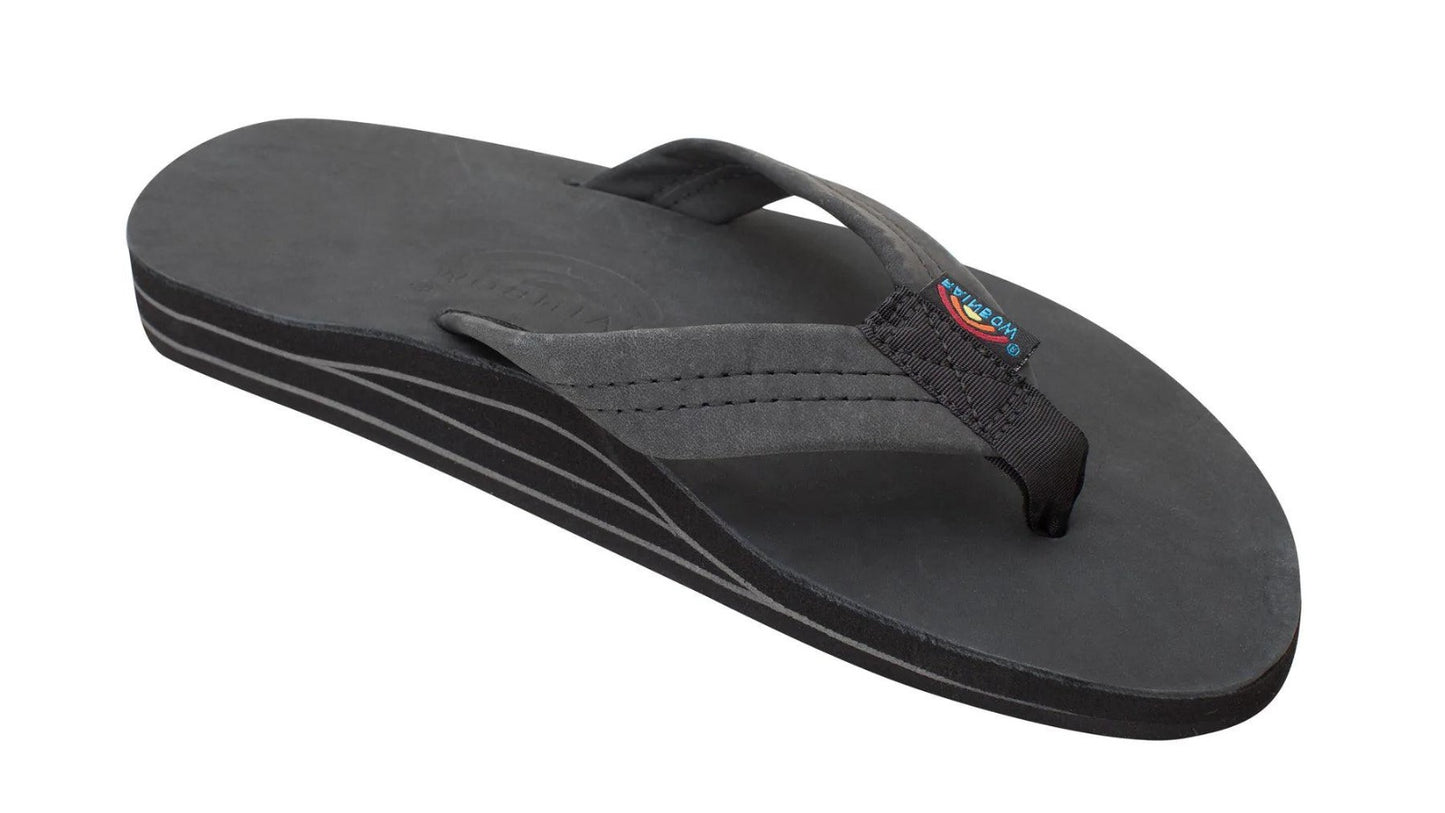 Rainbow Sandals Men's Leather Double Layer Wide Strap Leather Flip Flop - Black