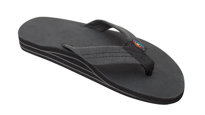 Rainbow Sandals Men's Leather Double Layer Wide Strap Leather Flip Flop - Black