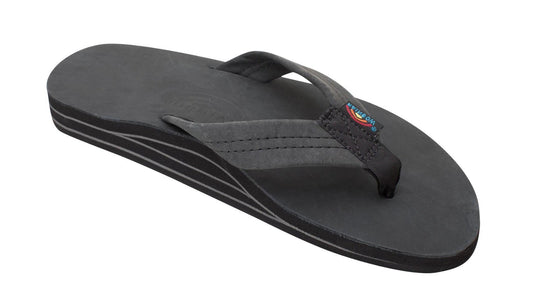 Rainbow Sandals Men's Leather Double Layer Wide Strap Leather Flip Flop - Black