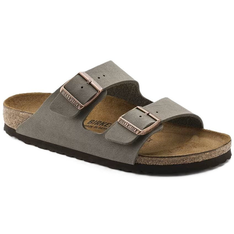 Birkenstock Arizona Classic Unisex Birkibuc Sandals – Stone, Iconic Two-Strap Comfort Leather Slides with Contoured Footbed
