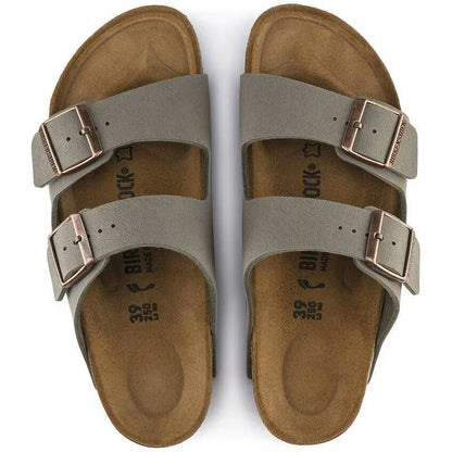Birkenstock Arizona Classic Unisex Birkibuc Sandals – Stone, Iconic Two-Strap Comfort Leather Slides with Contoured Footbed