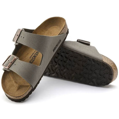 Birkenstock Arizona Classic Unisex Birkibuc Sandals – Stone, Iconic Two-Strap Comfort Leather Slides with Contoured Footbed