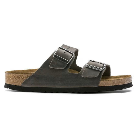 Birkenstock Arizona Soft Footbed Oiled Leather Sandals – Iron Gray, Unisex Two-Strap Slide with Contoured Cork Footbed