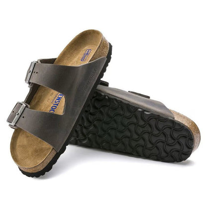 Birkenstock Arizona Soft Footbed Oiled Leather Sandals – Iron Gray, Unisex Two-Strap Slide with Contoured Cork Footbed