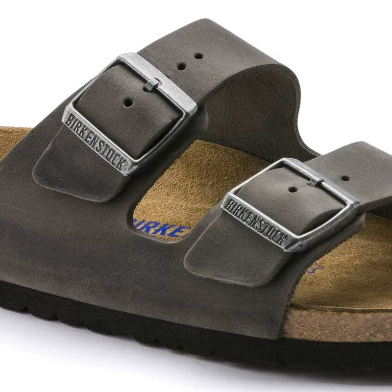 Birkenstock Arizona Soft Footbed Oiled Leather Sandals – Iron Gray, Unisex Two-Strap Slide with Contoured Cork Footbed
