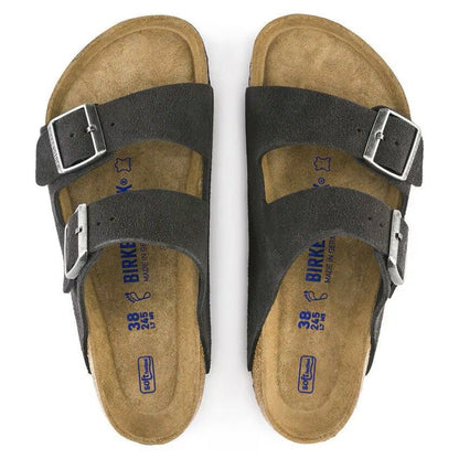 Birkenstock Arizona Soft Footbed Suede Leather Sandals – Velvet Gray Unisex Two-Strap Slides with Contoured Cork Support