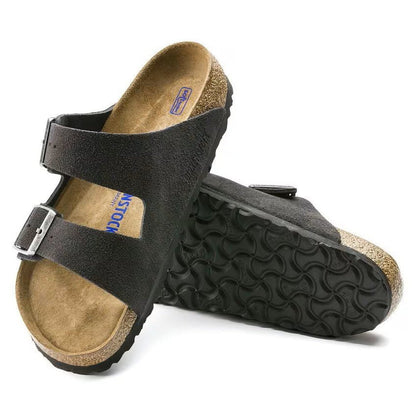 Birkenstock Arizona Soft Footbed Suede Leather Sandals – Velvet Gray Unisex Two-Strap Slides with Contoured Cork Support