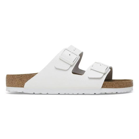 Birkenstock Arizona Soft Footbed White Leather Sandals – Unisex Two-Strap Slides with Contoured Cork-Latex Footbed Support