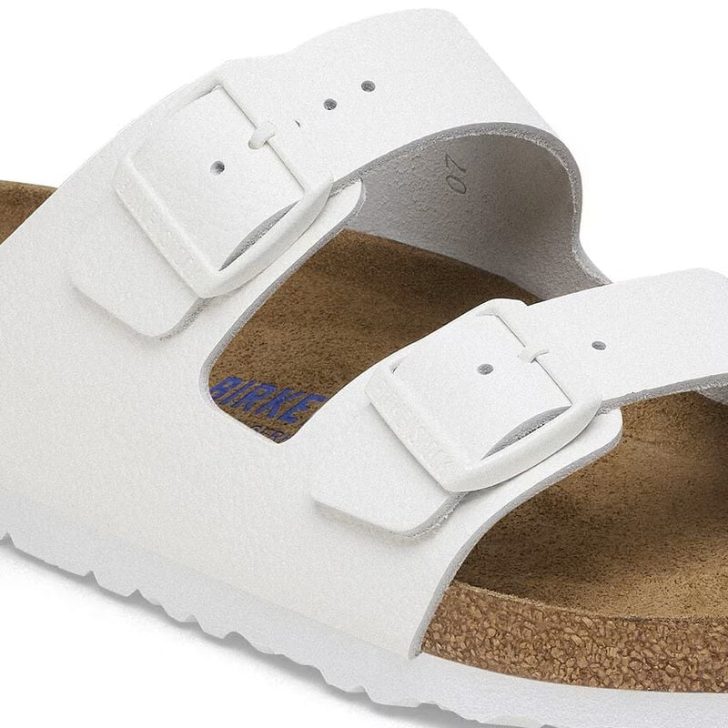 Birkenstock Arizona Soft Footbed White Leather Sandals – Unisex Two-Strap Slides with Contoured Cork-Latex Footbed Support