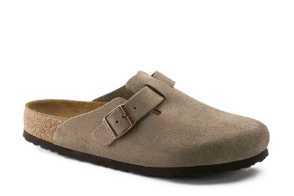 Birkenstock Boston Taupe Suede Soft Footbed Clog – Men's/Women's Classic Slip-On Comfort Shoe with Adjustable Strap, Contoured Cork-Latex Footbed & Suede Upper