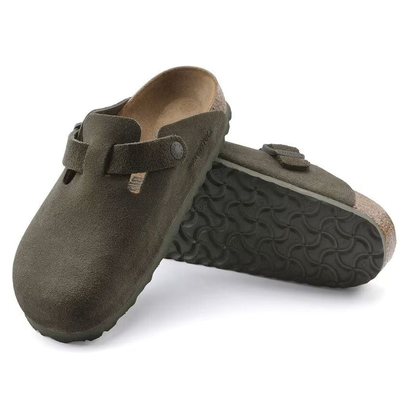 Birkenstock Boston Suede Thyme Unisex Clog Sandal – Classic Slip-On Shoe with Cork-Latex Footbed & Adjustable Strap for Everyday Comfort