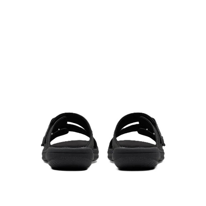 Clarks Women's Breezey Eve H  Cushioned, Comfortable, Braided and Stitching Strap Slide Sandals, Black