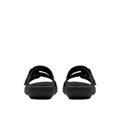 Clarks Women's Breezey Eve H  Cushioned, Comfortable, Braided and Stitching Strap Slide Sandals, Black