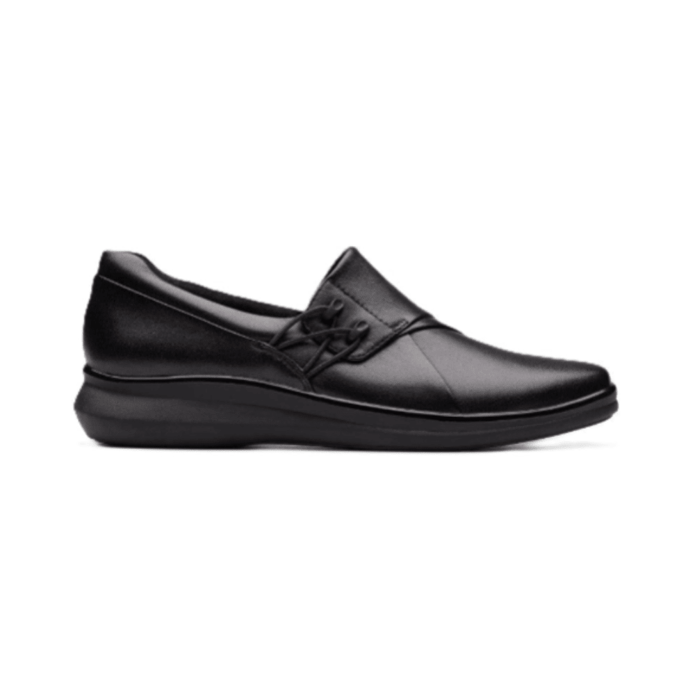 Clarks Womens Lynell Black Leather Slip On Loafer Wide Comfort