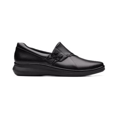 Clarks Womens Lynell Black Leather Slip On Loafer Wide Comfort