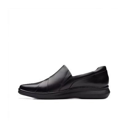 Clarks Womens Lynell Black Leather Slip On Loafer Wide Comfort