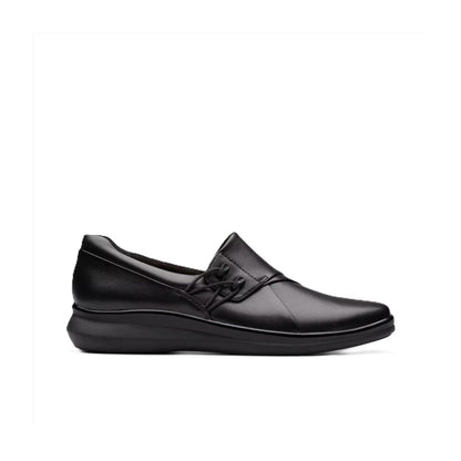 Clarks Womens Lynell Black Leather Slip On Loafer Wide Comfort
