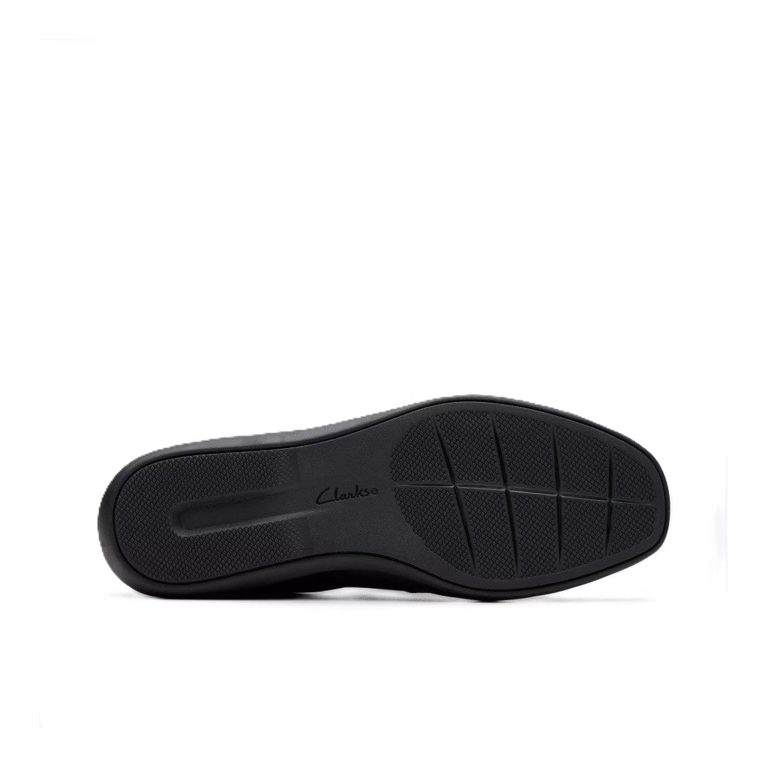 Clarks Womens Lynell Black Leather Slip On Loafer Wide Comfort