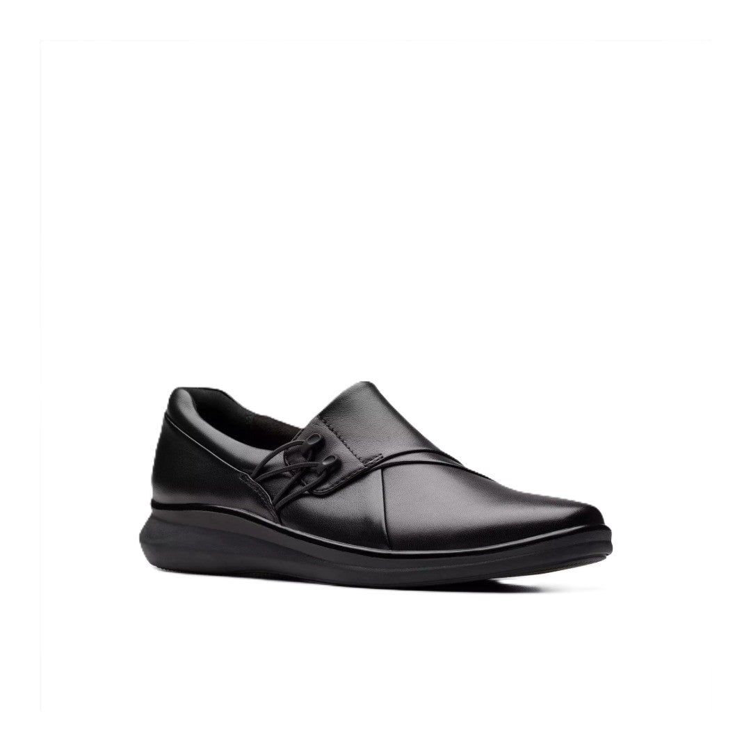 Clarks Womens Lynell Black Leather Slip On Loafer Wide Comfort