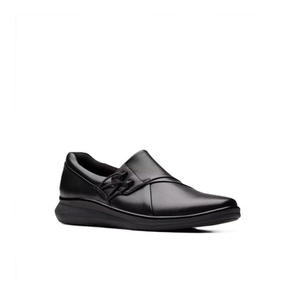 Clarks Womens Lynell Black Leather Slip On Loafer Wide Comfort