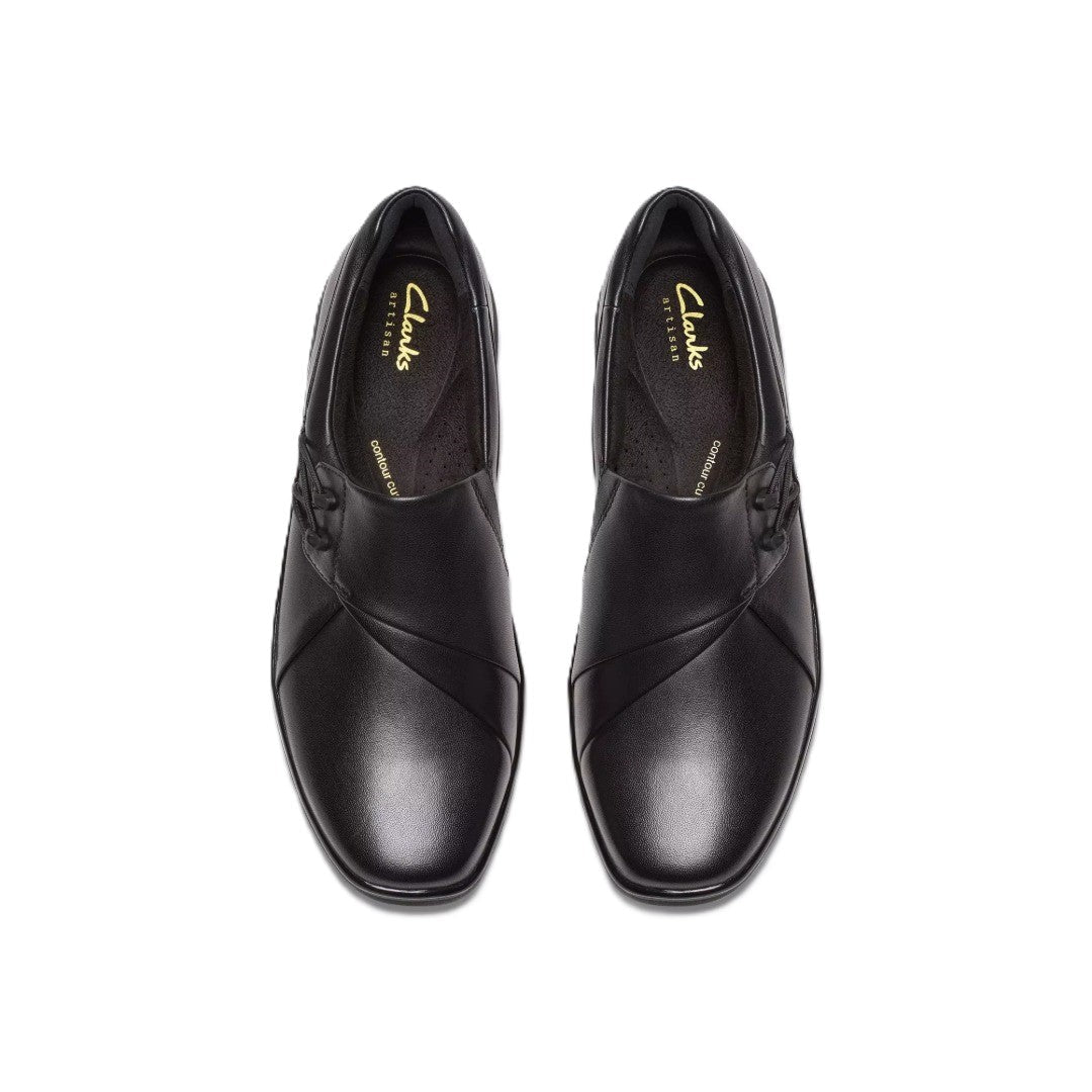 Clarks Womens Lynell Black Leather Slip On Loafer Wide Comfort